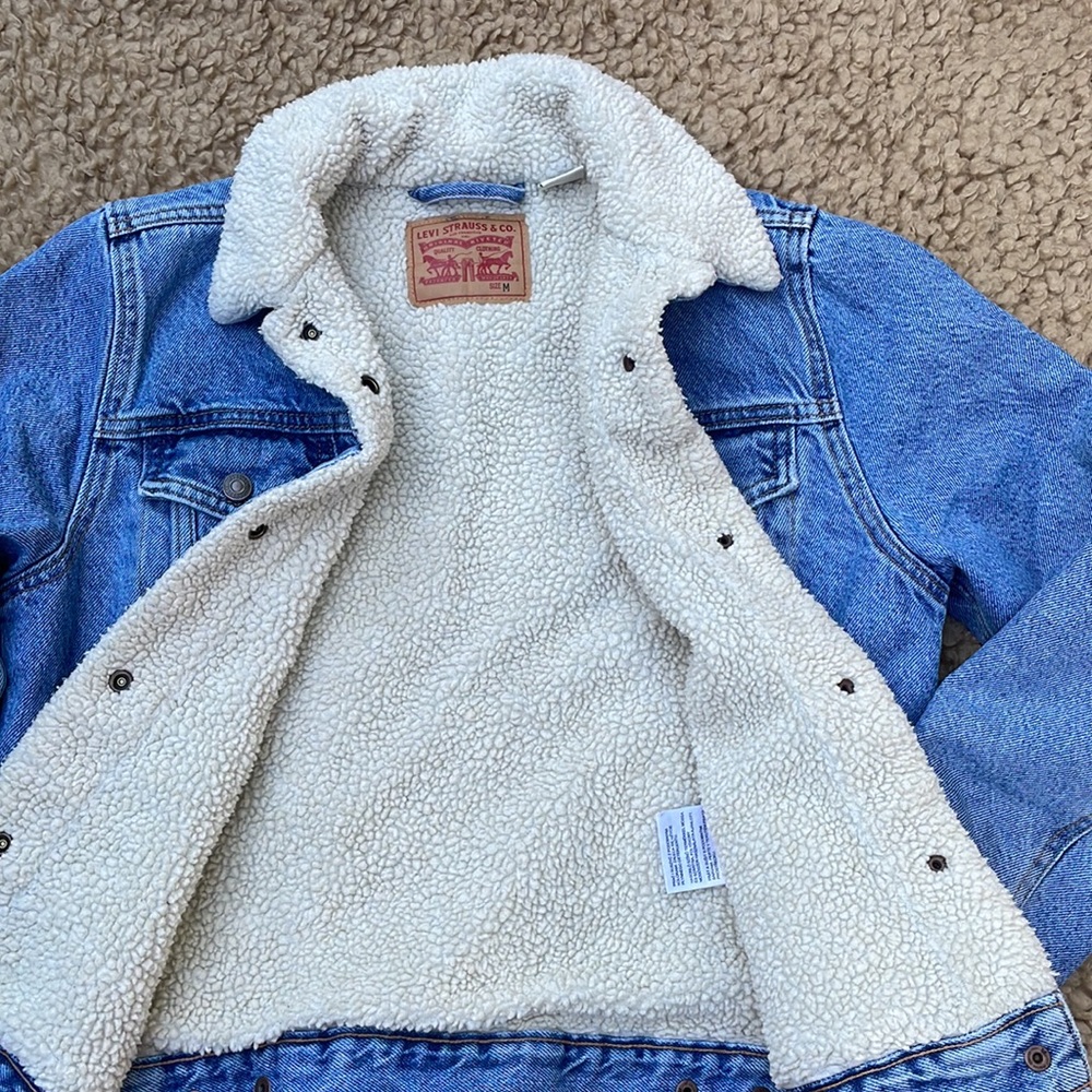 Levi’s Womens Denim Sherpa Lined Bomber Jacket - Picture 3 of 5